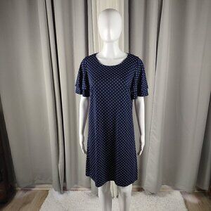 Kim Rogers Womens Blue, White Polka Dot Short Sleeve Pullover Midi Dress Size PS